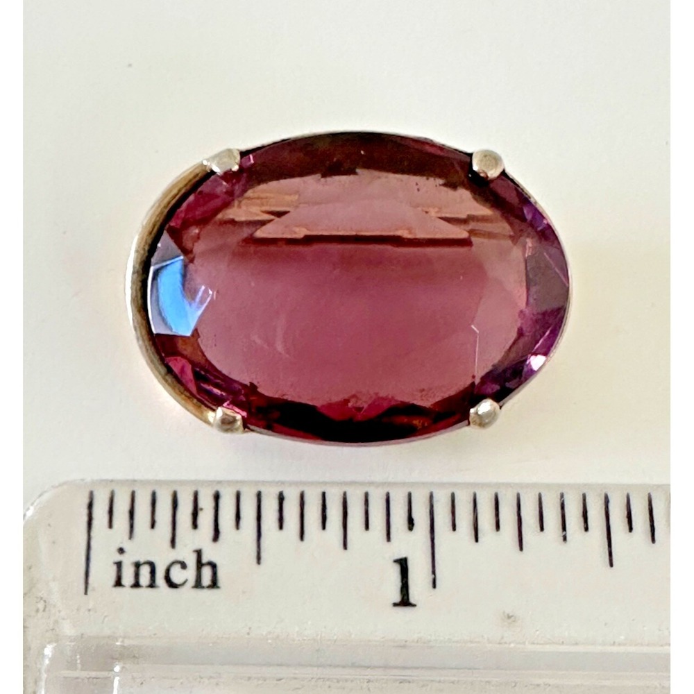 Bellini Brooch Purple Glass Oval Faceted Gold Tone Stunning Gorgeous VTG